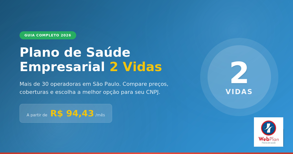 Plano de Saúde Empresarial 2 Vidas: Valores a partir de R$ 94 (2026)